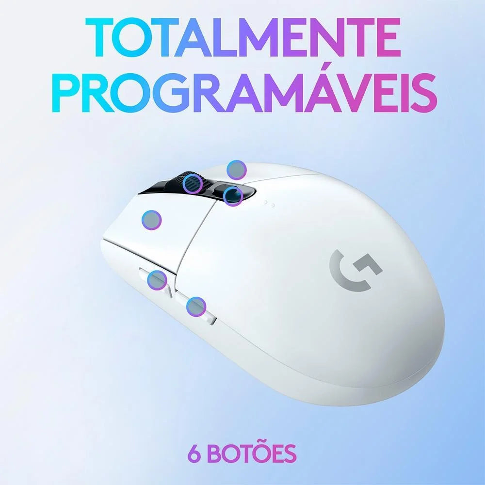 MOUSE GAMER - SEM FIO Logitech G305 LIGHTSPEED - Branco, 6 Botões Programáveis e Até 12.000 DPI