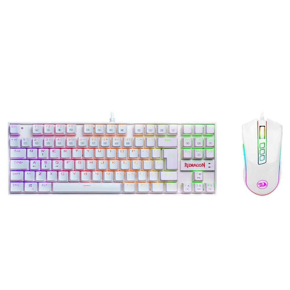 Kit Gamer Redragon Teclado Mecânico Kumara, RGB, Switch Outemu Blue, PT, Branco + Mouse Cobra M711, Chroma, 10000DPI, Branco - S118W