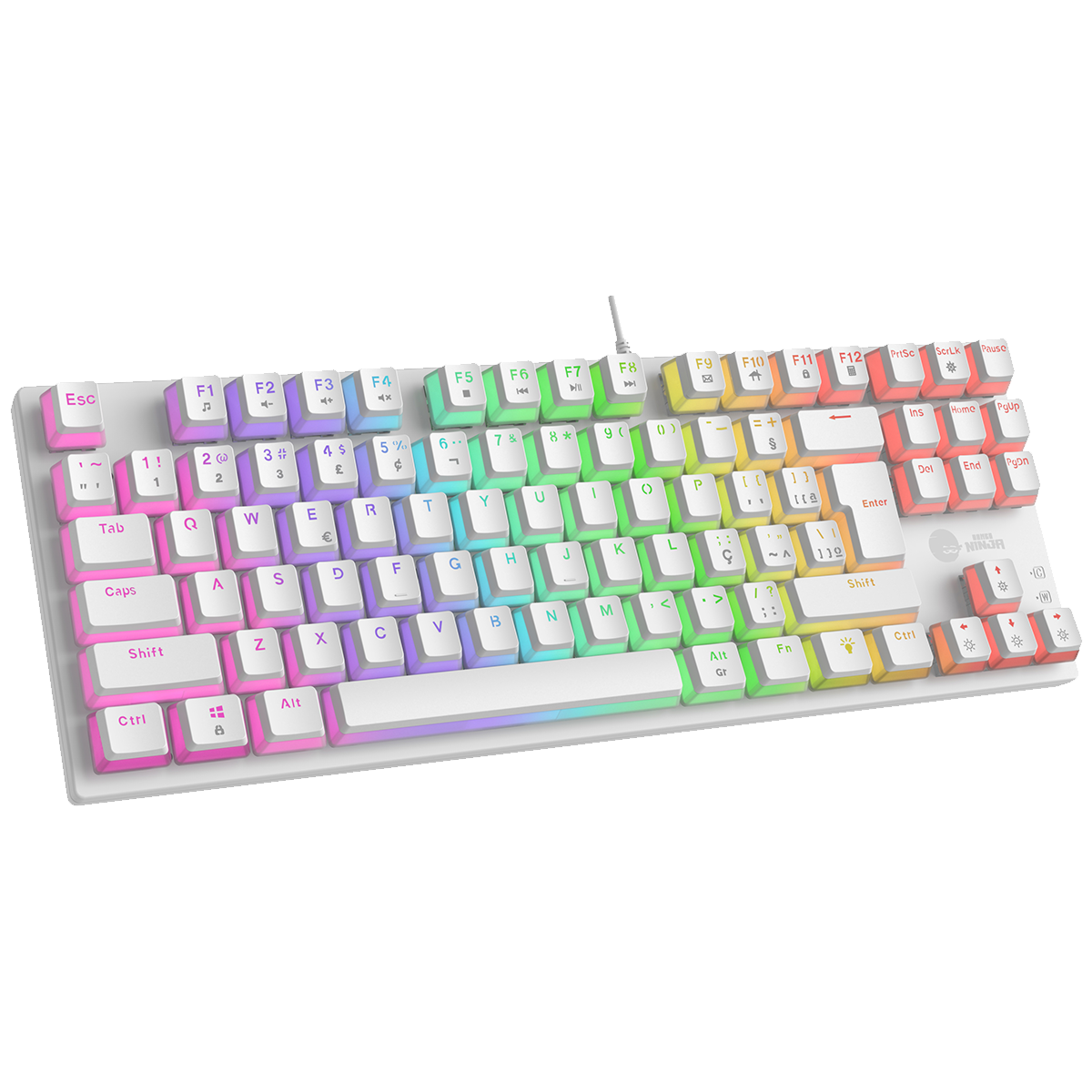 Teclado Mecânico Gamer Ninja Leap Pudim, Switch Blue, Rainbow, ABNT2, White