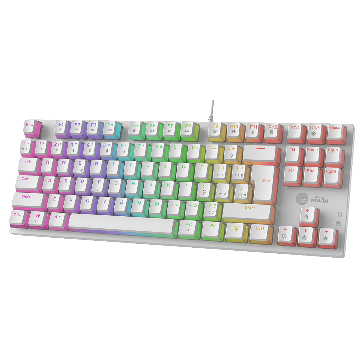 Teclado Mecânico Gamer Ninja Leap Pudim, Switch Blue, Rainbow, ABNT2, White
