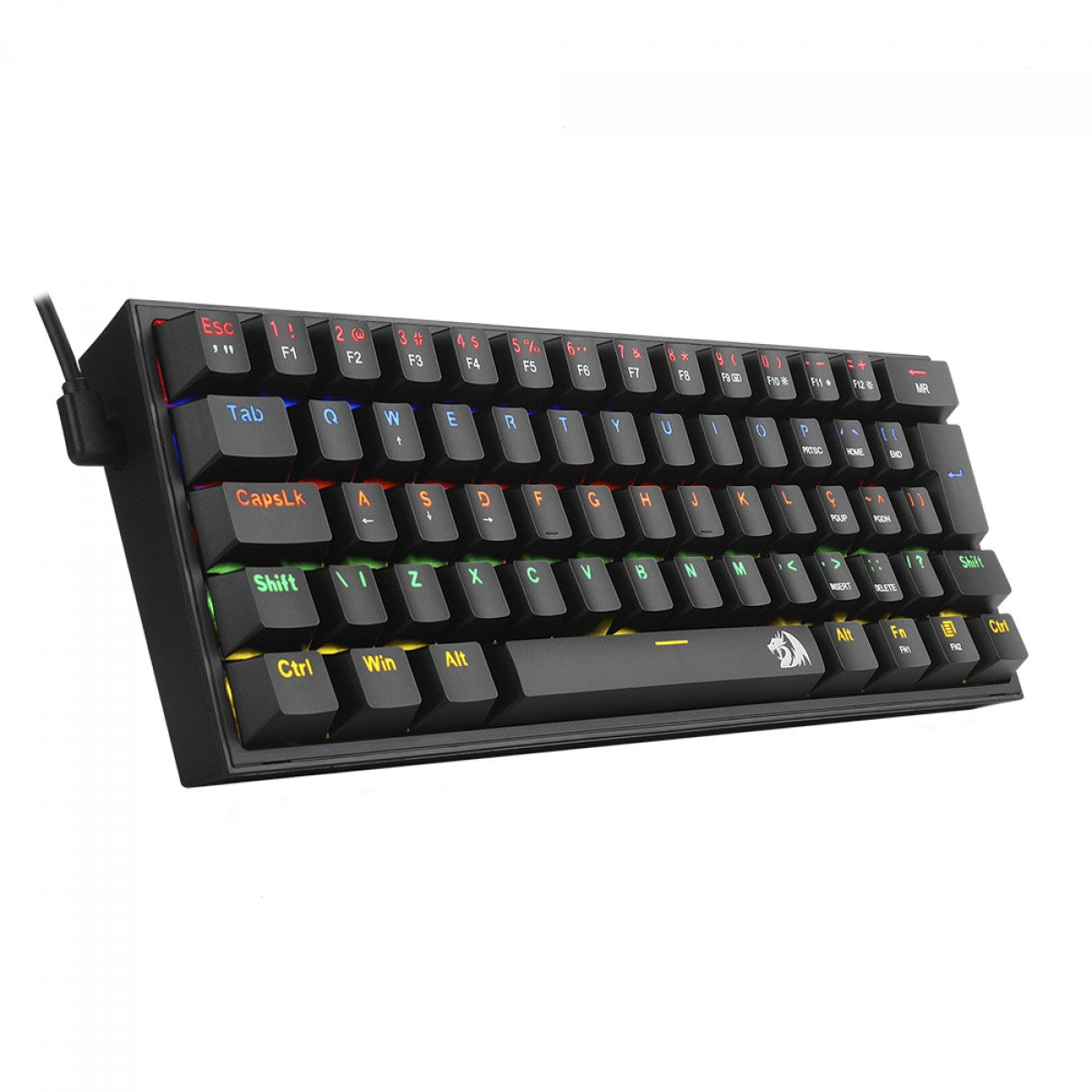 Teclado Mecanico Gamer Redragon FIZZ, RAINBOW, ABNT2, Switch Marron, Preto, K617-R-B-PT-BROWN